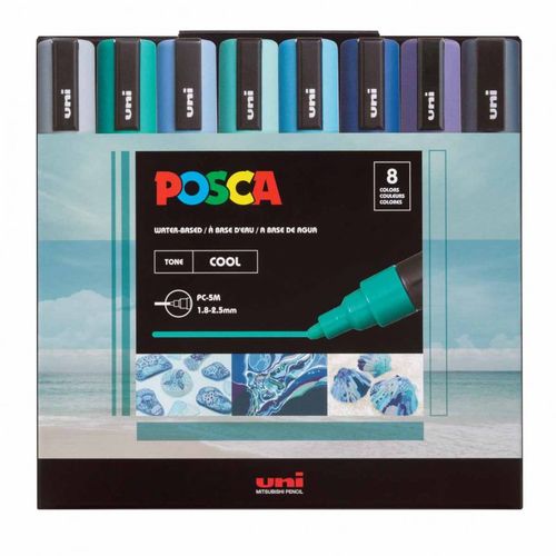 חדש! סט 8 טושי פוסקה בגוונים חמים  Posca  PC-5M COOL COLORS