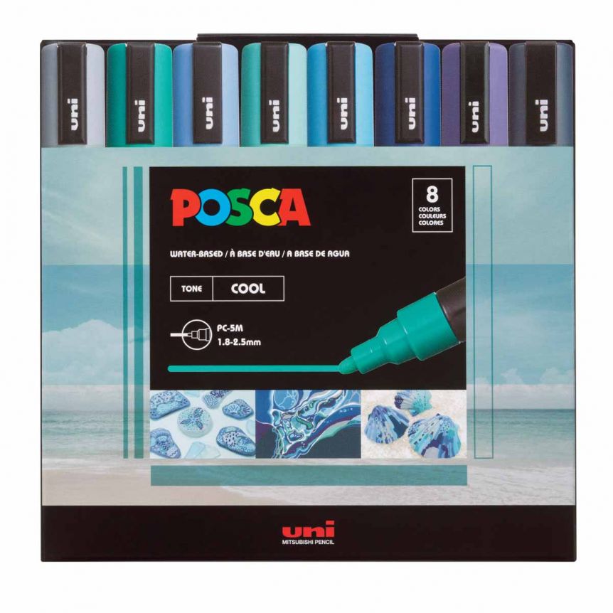חדש! סט 8 טושי פוסקה בגוונים חמים  Posca  PC-5M COOL COLORS