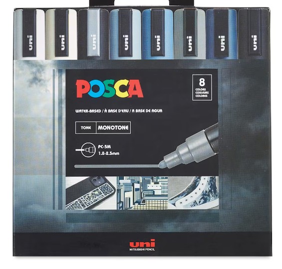 חדש! סט 8 טושי פוסקה בגוונים חמים  Posca  PC-5M MONOTONE COLORS