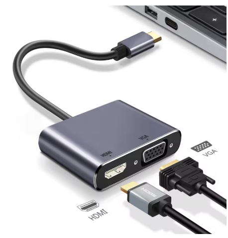 מתאם איכותי TYPE C זכר לHDMI נקבה וVGA נקבה