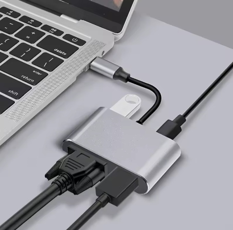 מתאם איכותי TYPE C זכר לHDMI נקבה וVGA נקבה