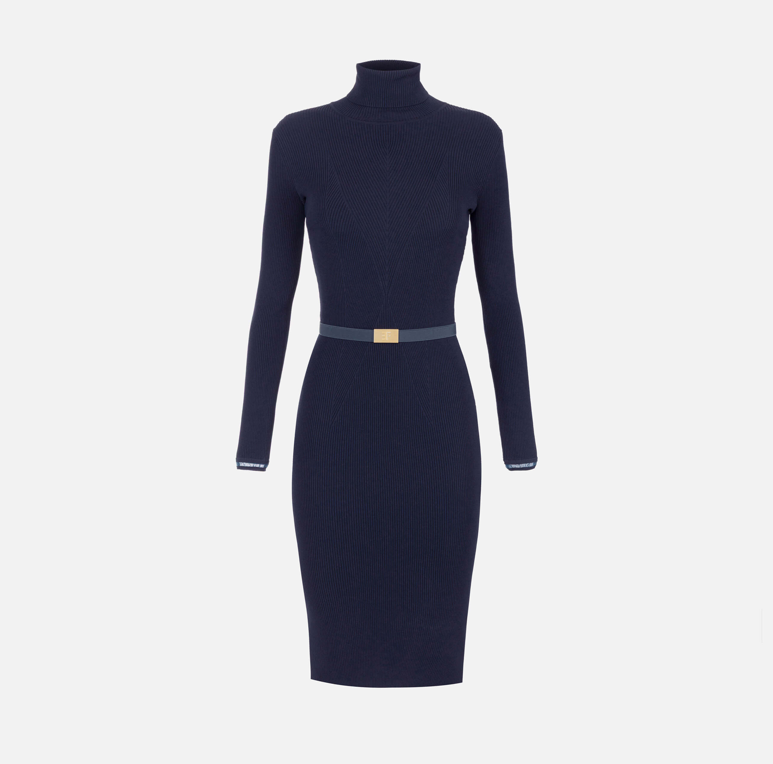 Dress in ribbed knit fabric with belt