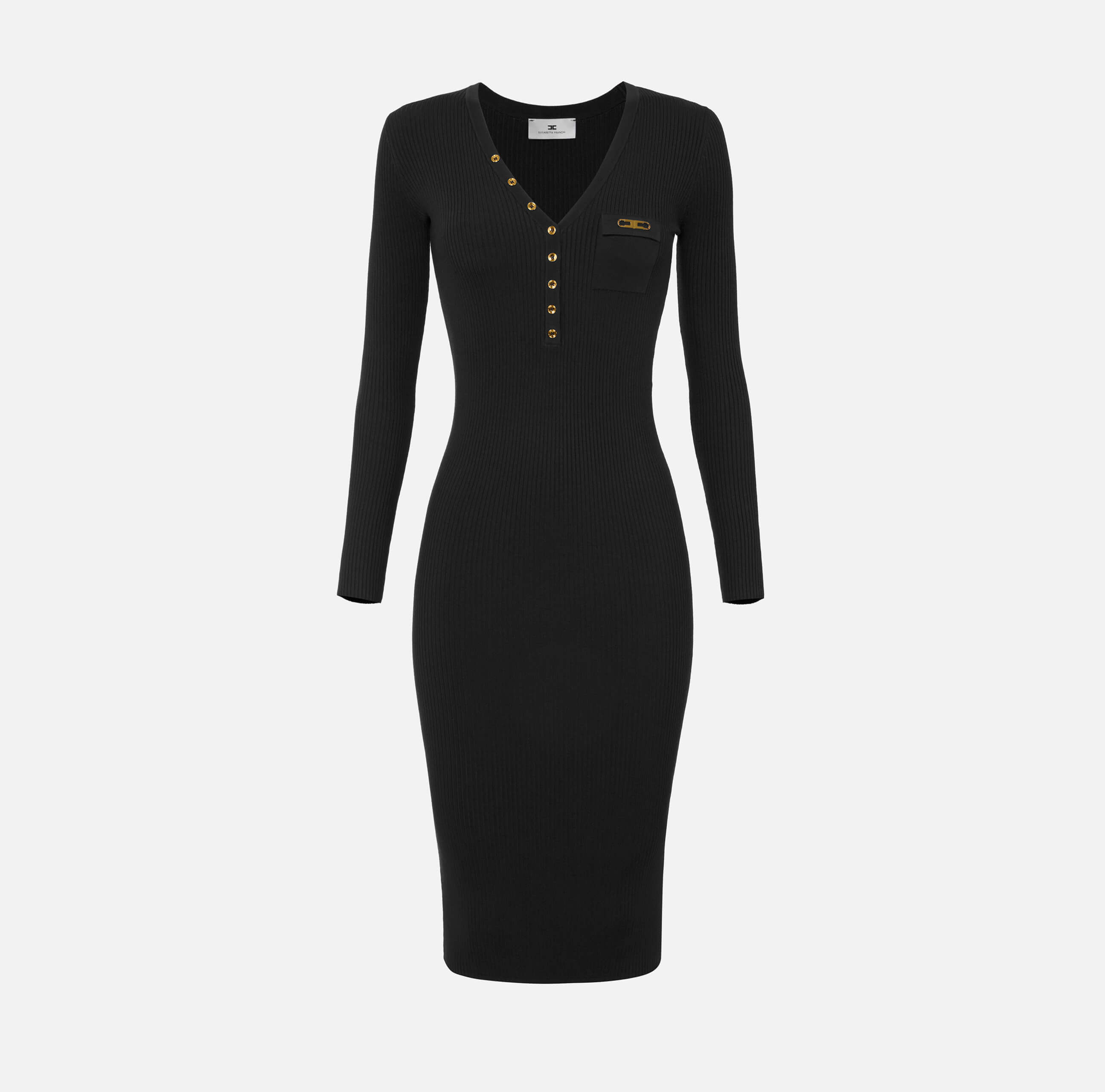 Dress in ribbed knit fabric with breast pocket