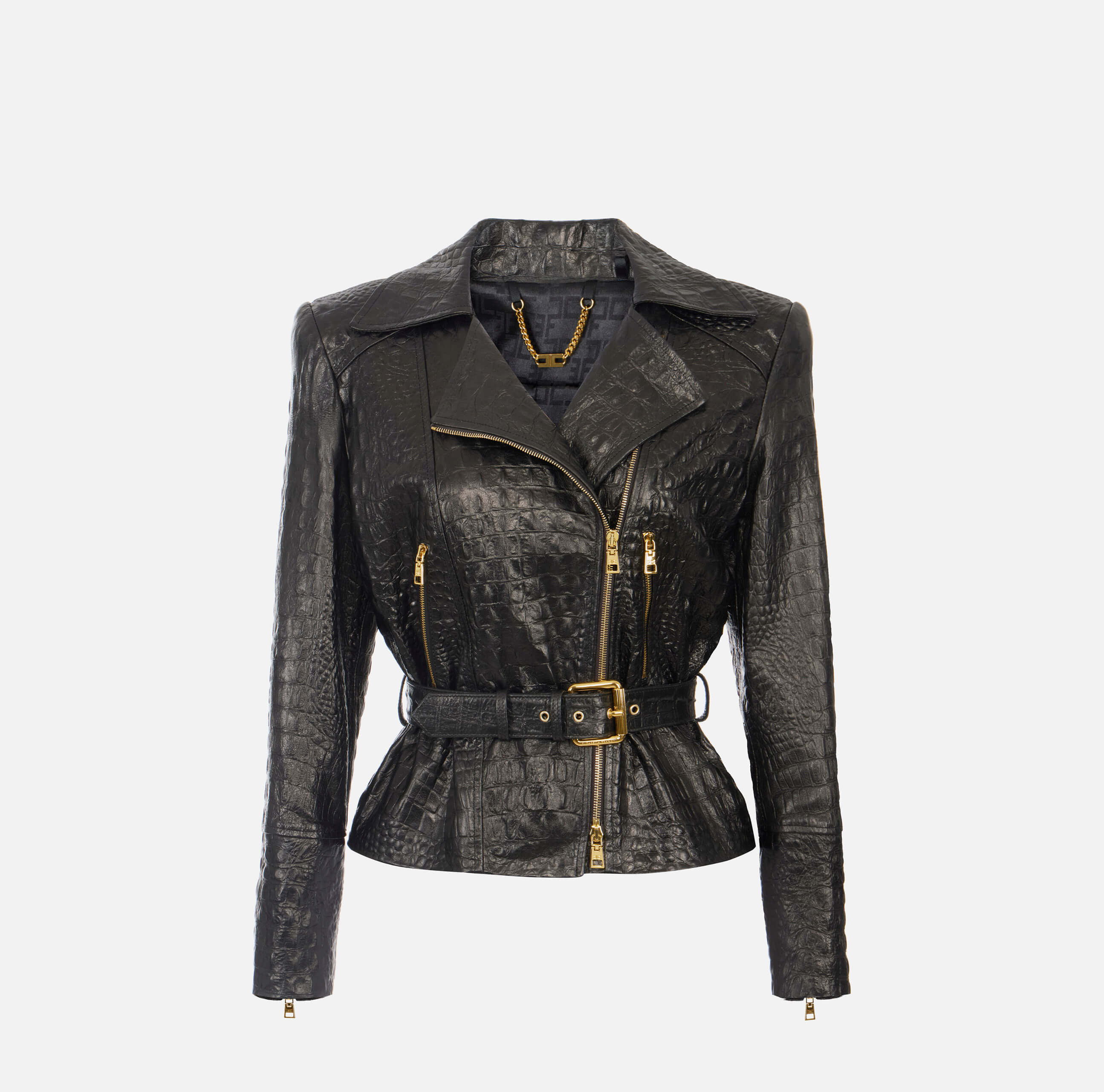 Crocodile print leather biker jacket