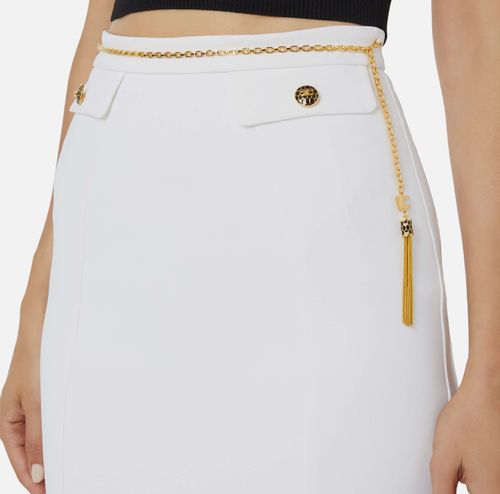 Skirt in double-layer crêpe fabric with jewel chain