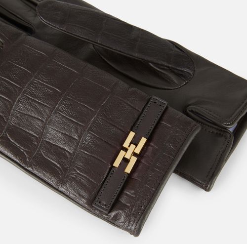 Gloves in nappa leather with logo detail - COLOR BROEN COFFEE