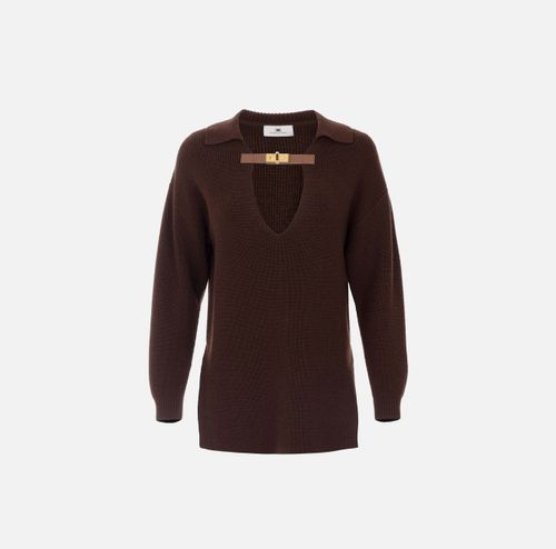 Wool blend jumper with jewel strap