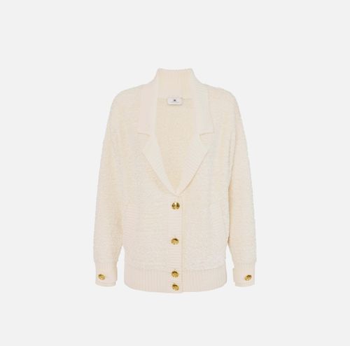 Bouclé chenille cardigan with jewel buttons