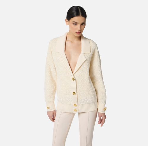 Bouclé chenille cardigan with jewel buttons
