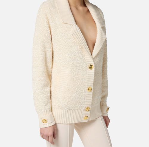 Bouclé chenille cardigan with jewel buttons