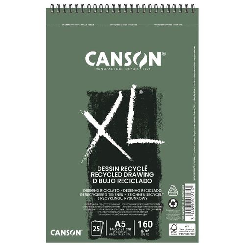 בלוק רישום 160 גר 25 דף Canson Recycled Drawing XL A5 