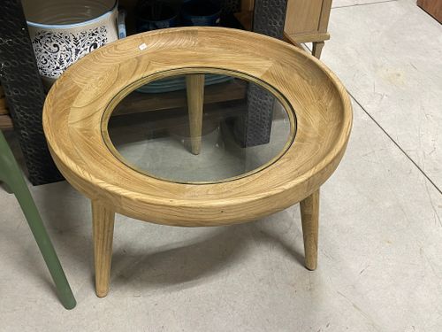 שולחן מגש עגול מעץ וזכוכית בשלושה גדלים-90 ס