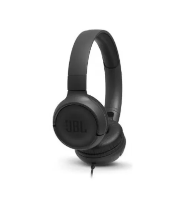 אוזניות JBL TUNE T500 שחור — עיצוב קשת קומפקטי עם כבל שטוח