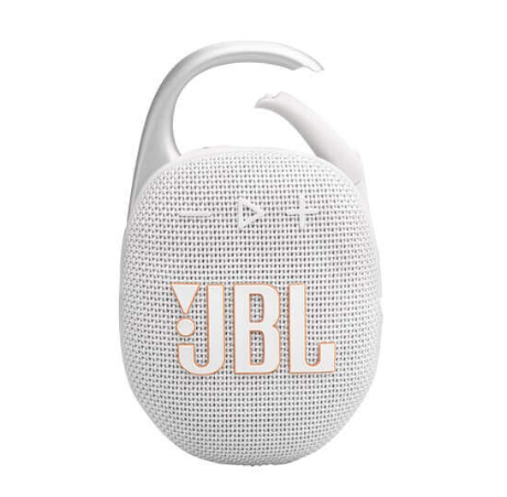 רמקול מיני אלחוטי JBL Clip 5 בצבע לבן עם קרבינר, נייד ועמיד למים