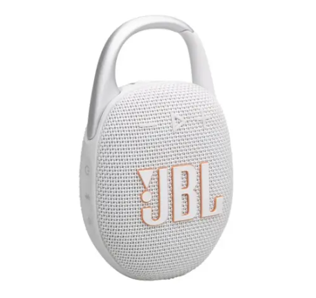רמקול נייד JBL Clip 5 לבן, קל לתלייה על תיק או חגורה
