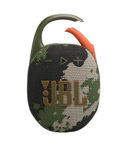 רמקול מיני אלחוטי JBL Clip 5 בצבע שחור, עם קרבינר מחובר לתיק