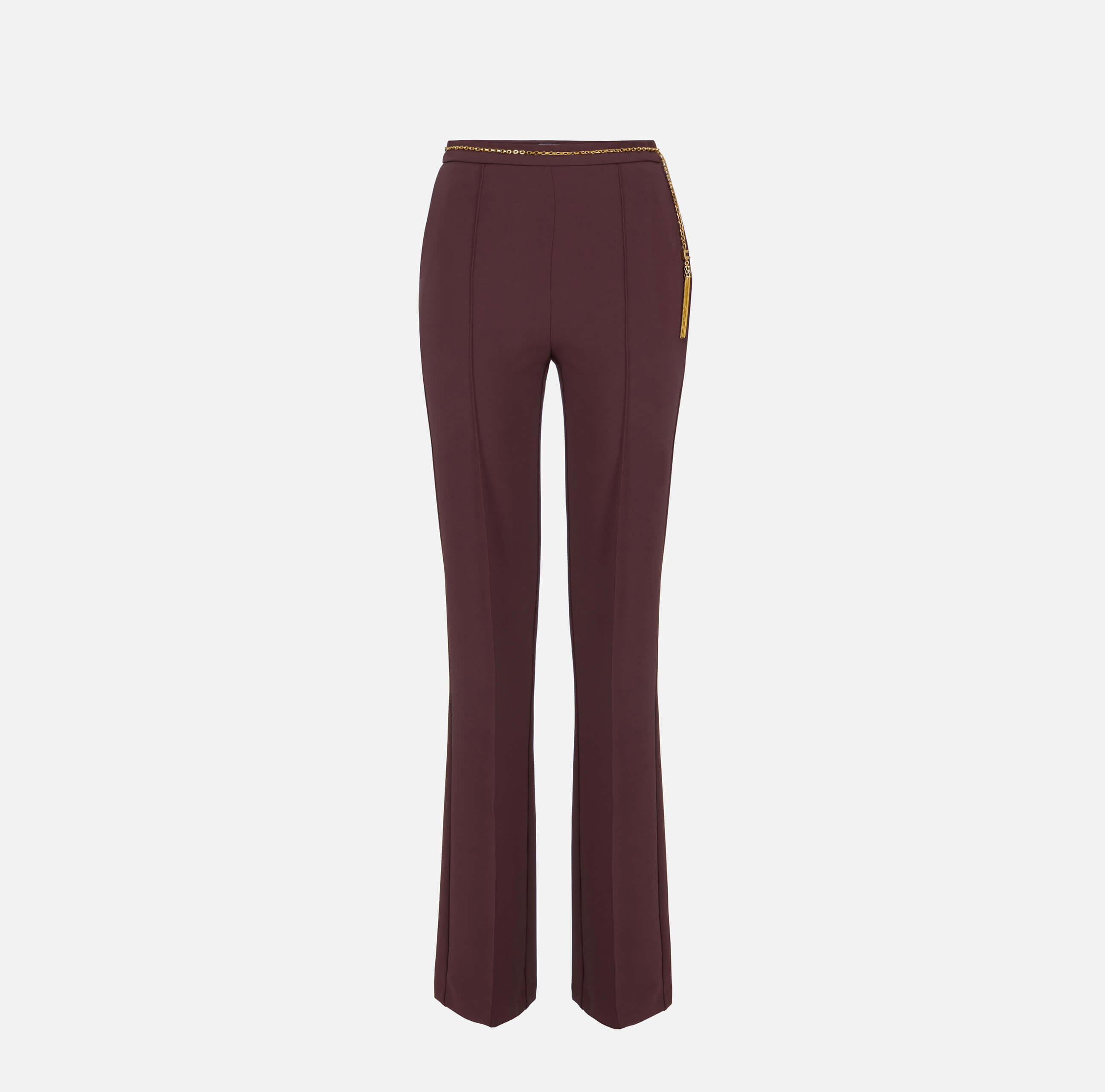 Trousers in lightweight crêpe fabric with jewel chain - COLOR MERLOT
