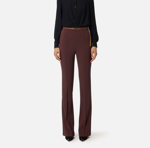 Trousers in lightweight crêpe fabric with jewel chain - COLOR MERLOT