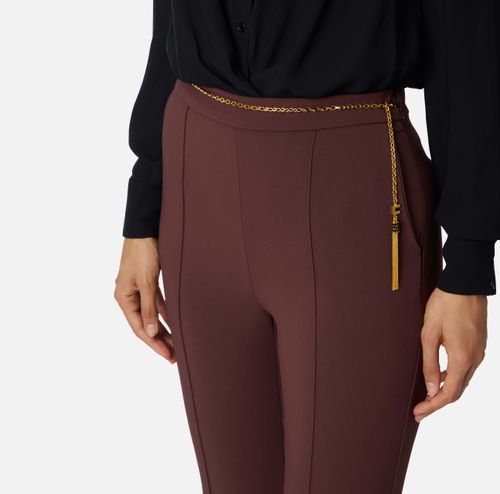 Trousers in lightweight crêpe fabric with jewel chain - COLOR MERLOT