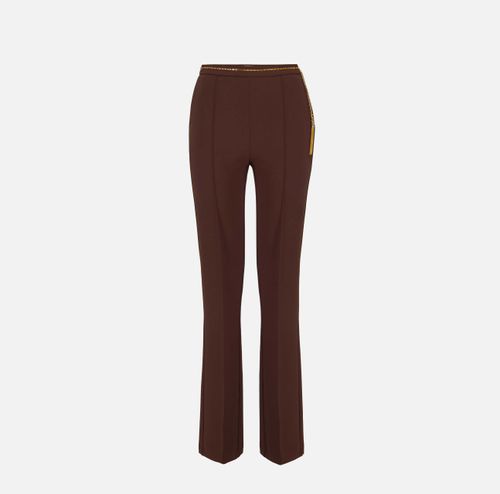 Trousers in lightweight crêpe fabric with jewel chain - COLOR COFFEE
