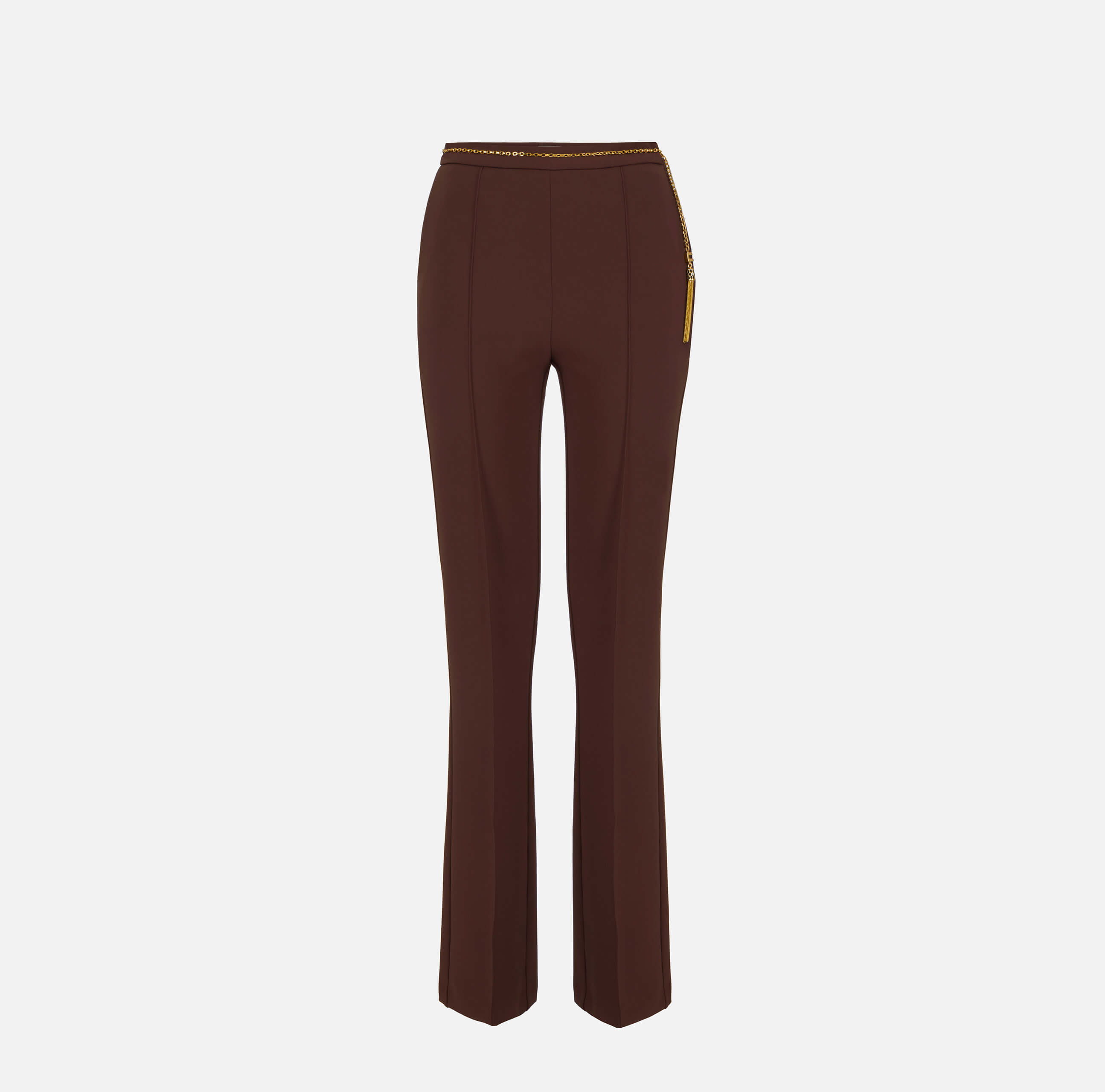 Trousers in lightweight crêpe fabric with jewel chain - COLOR COFFEE