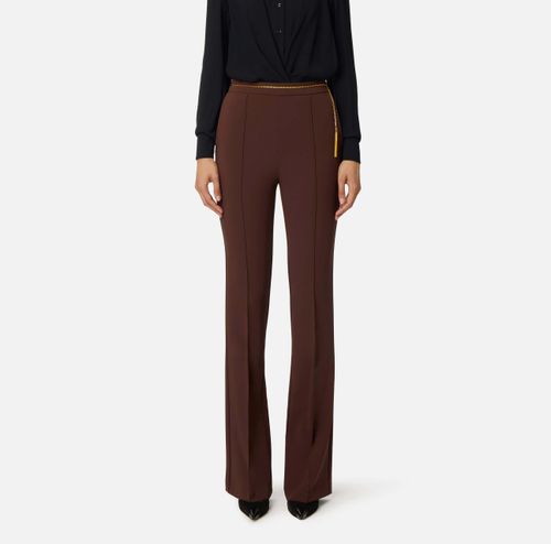 Trousers in lightweight crêpe fabric with jewel chain - COLOR COFFEE