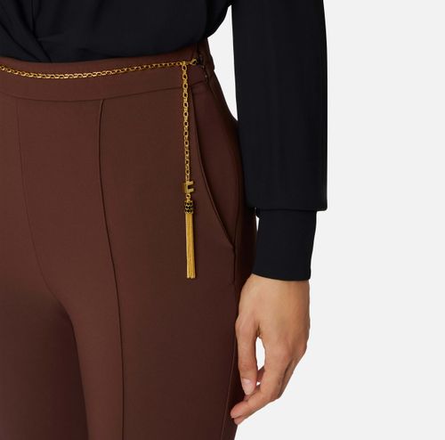 Trousers in lightweight crêpe fabric with jewel chain - COLOR COFFEE