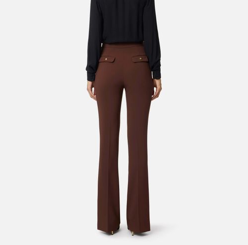 Trousers in lightweight crêpe fabric with jewel chain - COLOR COFFEE