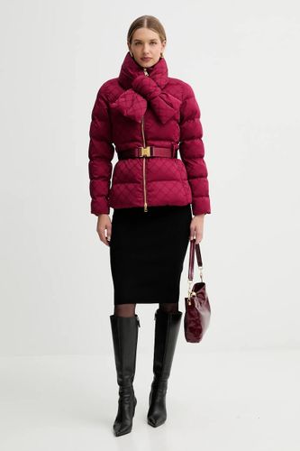 Down jacket in jacquard voile fabric with belt