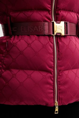 Down jacket in jacquard voile fabric with belt