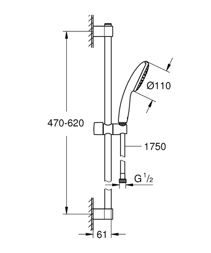 סט מקלחת מוט ומזלף 60 ס''מ GROHE TEMPESTA