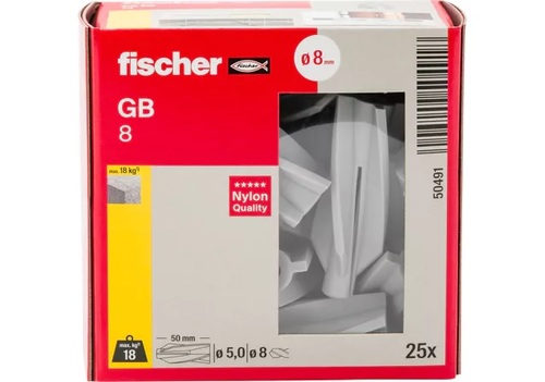 סט 25 מיתדי (דיבלים) ניילון לאיטונג 8x50 מילימטר Fischer GB 8 50491