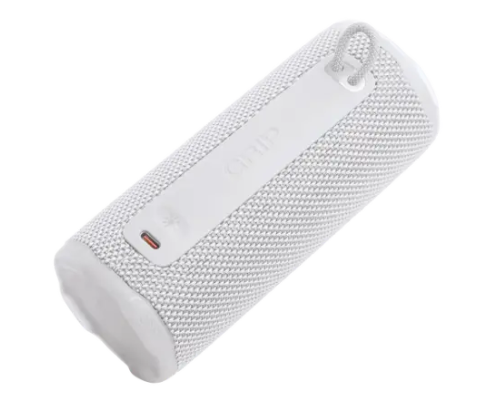 רמקול קומפקטי JBL Grip White עם איכות סאונד גבוהה, עמידות למים ואביזרי נוחות לנשיאה