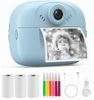 מצלמה מדפיסה לילדים עם מסך "2.4, צילום וידאו, סלפי, 3 גלילי נייר ו 5 טושים - תכלת