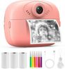 מצלמה מדפיסה לילדים עם מסך "2.4, צילום וידאו, סלפי, 3 גלילי נייר ו 5 טושים - ורוד
