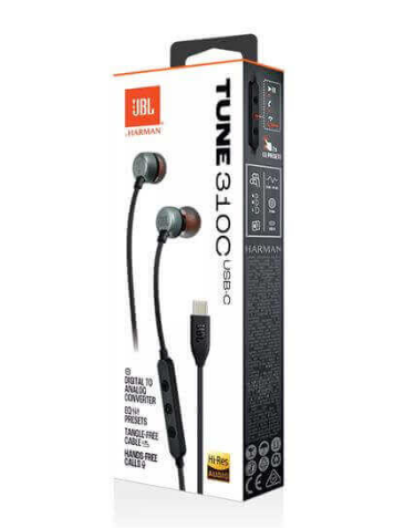אוזניות JBL TUNE T310C שחורות עם חיבור Type-C