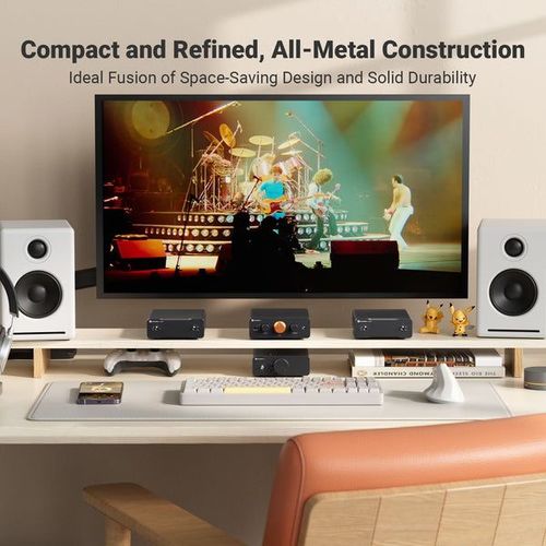 Fosi Audio P4 Mini – פרה-אמפליפייר סטריאו קומפקטי עם שליטה בבאס, טרבל ו-Gain