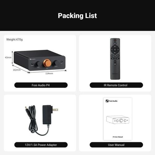 Fosi Audio P4 Mini – פרה-אמפליפייר סטריאו קומפקטי עם שליטה בבאס, טרבל ו-Gain
