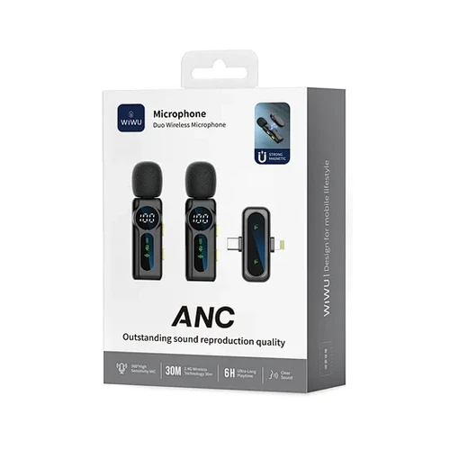 זוג מיקרופונים אלחוטיים Type-C ו-Lightning ליצירת תוכן  - WiWU WM007