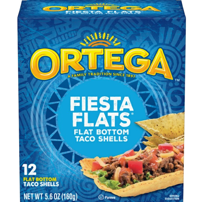 ORTEGA - טאקו מקסיקני מוכן לאכילה עם תחתית שטוחה על בסיס תירס צהוב 160 גרם 12 יח (כשר) 