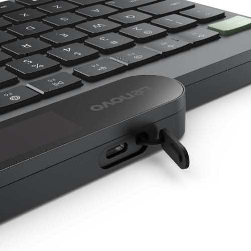 Lenovo Self-Charging Bluetooth Keyboard 212 Hebrew – מקלדת אלחוטית נטענת מאור סביבתי עם תמיכה בשלושה מכשירים.