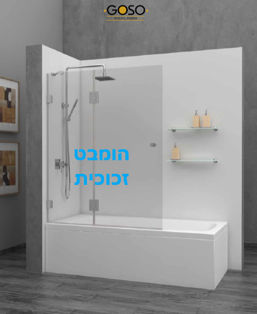 אמבטיון זכוכית קבועה + כנף דלת הנפתחת פנימה והחוצה לפי מידה 