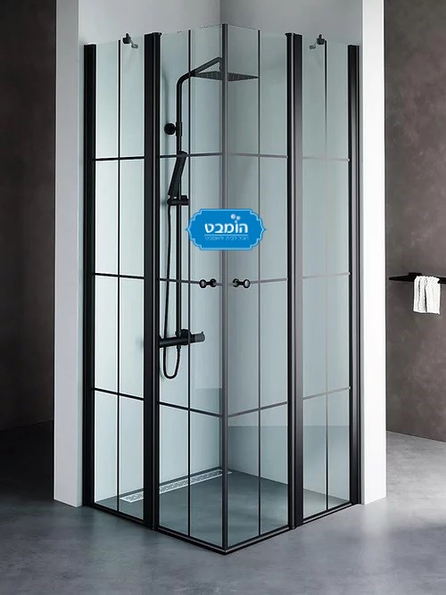 מקלחון פינתי 2 קבועים + 2 דלתות פירזול שחור 80*80  / 90*90
