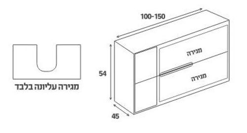 ארון אמבטיה אפוקסי תלוי לירון עם פלטת עץ בגוון אפור מתכת  וכיור מונח לבן מבריק