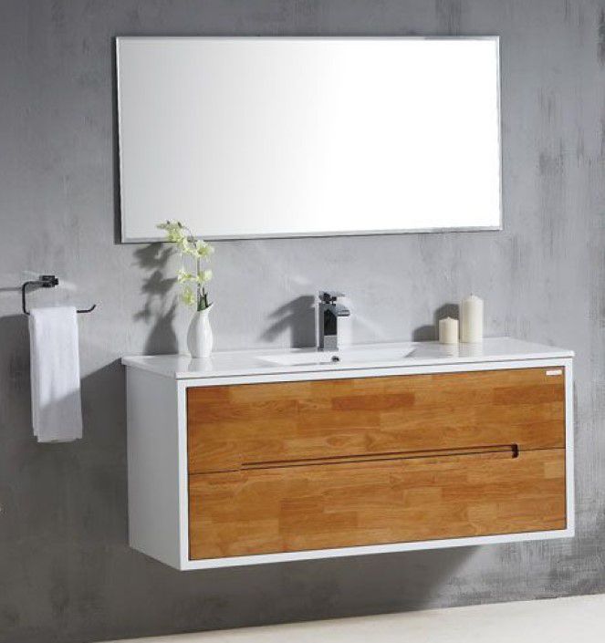 ארון אמבטיה פורניר בשילוב אפוקסי תלוי ניס עם כיור אינטגרלי