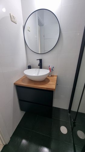 ארון אמבטיה מיני נטילת ידיים אפוקסי עם משטח בוצ'ר וכיור מונח לבן מבריק