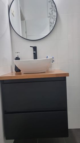 ארון אמבטיה מיני נטילת ידיים אפוקסי עם משטח בוצ'ר וכיור מונח לבן מבריק
