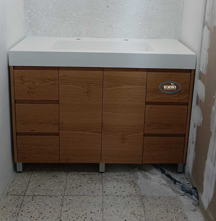 ארון אמבטיה עומד ולרי אפוקסי + משטח שיש אינטגרלי יצוק + מכסה לניקוז גוליאן