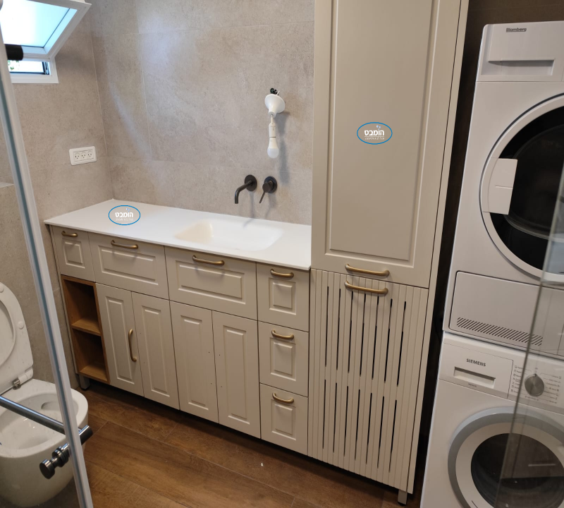 ארון אמבטיה אפוקסי עומד שלמה בסגנון פרובנס + משטח שיש אינטגרלי יצוק גוליאן