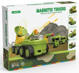 Magnetix Trucks ערכת 31 חלקים: משאיות צבאיות מגנטיות מודולריות – בנה, פרק וצור ללא גבולות!